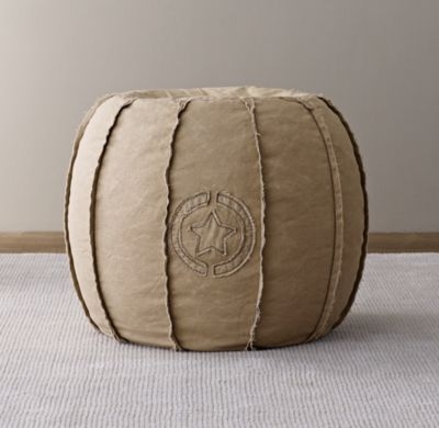 distressed canvas round pouf - Image 0