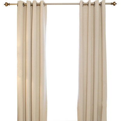Blackout Antique Brass Grommet Top Curtain Panel - Set of 2-84"-Beige - Image 0
