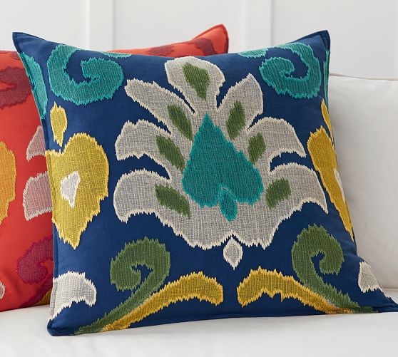 ELIN IKAT APPLIQUE PILLOW COVER - COOL MULTI - 24" square - Insert Sold Separately - Image 0