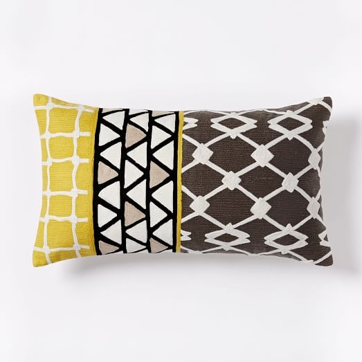 Crewel Linked Tile Pillow Cover - Slate- 12"w x 21"l- Insert Sold Separately - Image 0