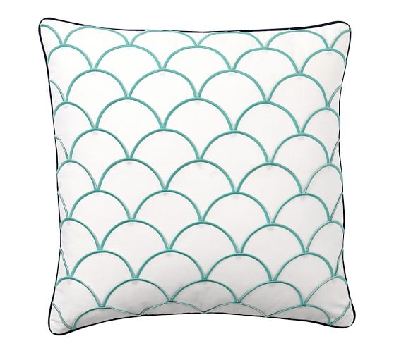 Scallop Embroidered Pillow Cover - Aqua/Blue - 24sq. - Insert Sold Separately - Image 0