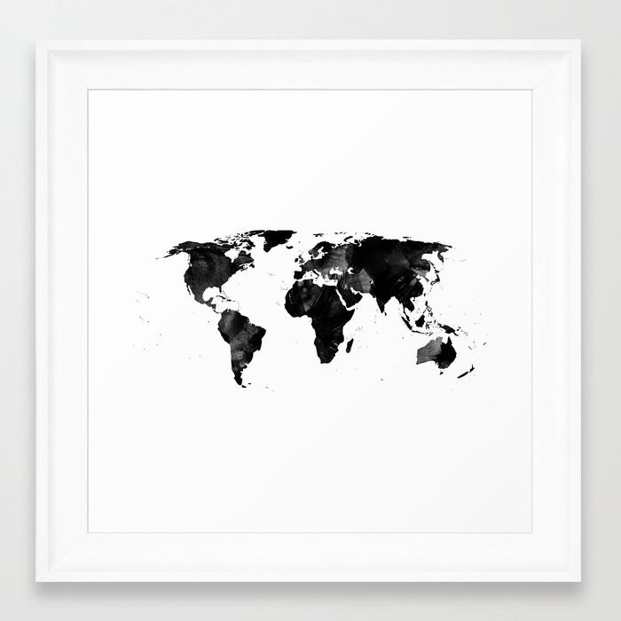 Black watercolor world map- 12" X 12"- Framed - Image 0