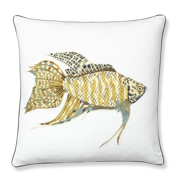 Embroidered Paradise Fish Pillow Cover - 20" sq. - Insert Sold Separately - Image 1