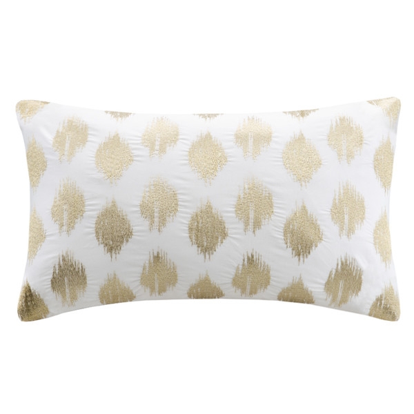 Nadia Dot Embroidered Cotton Lumbar Throw Pillow, 12X18", Gold - Polyester fill - Image 0
