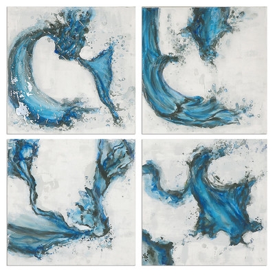 Swirls in Blue Abstract 4 Piece Painting on Canvas Set - 20" H x 20" W - Unframed - Image 0