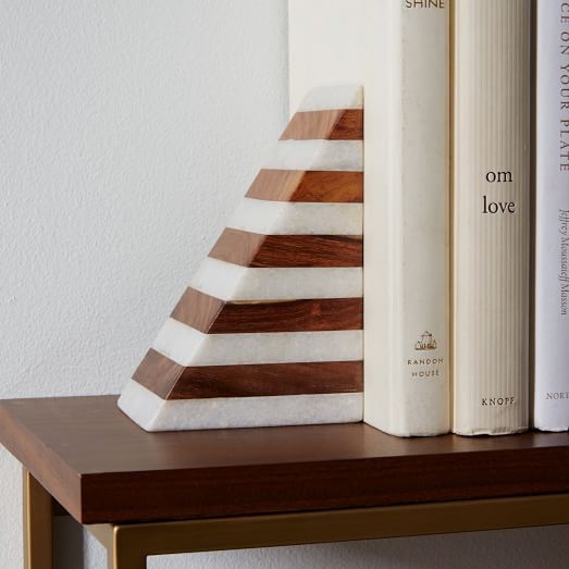 Striped Marble + Wood Bookend - Image 0