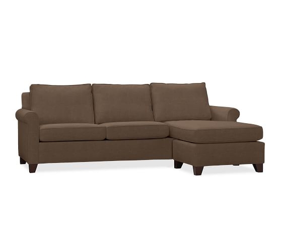 CAMERON ROLL ARM UPHOLSTERED 2-PIECE REVERSIBLE CHAISE SECTIONAL - Vintage Velvet, Cafe - Image 0