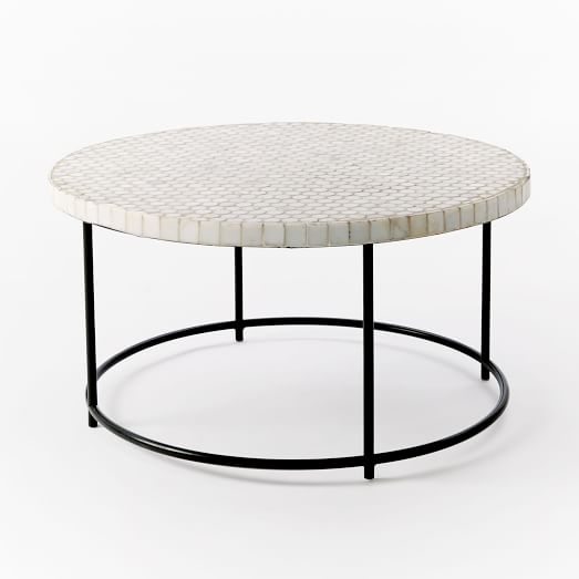 Mosaic Tiled Coffee Table â€“ White Marble Top â€“Metal (Charcoal finish) - Image 0