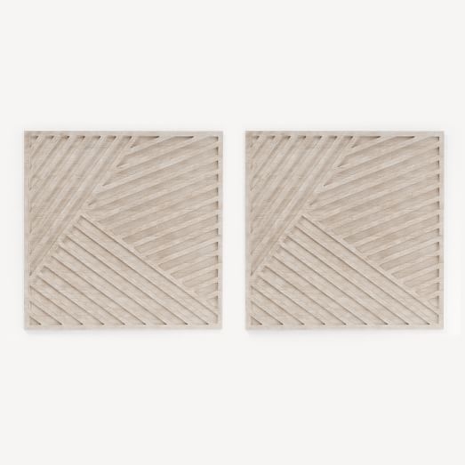 Whitewashed Wood Wall Art - Overlapping Lines - Set of 2 - Image 0