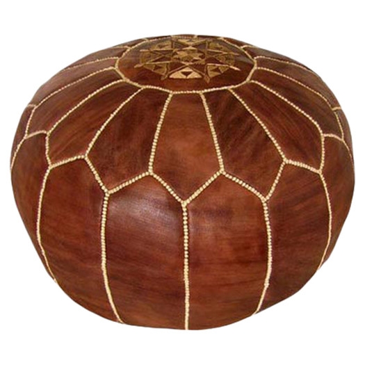 Handmade Moroccan Leather Pouf Ottoman - Brown - Image 0
