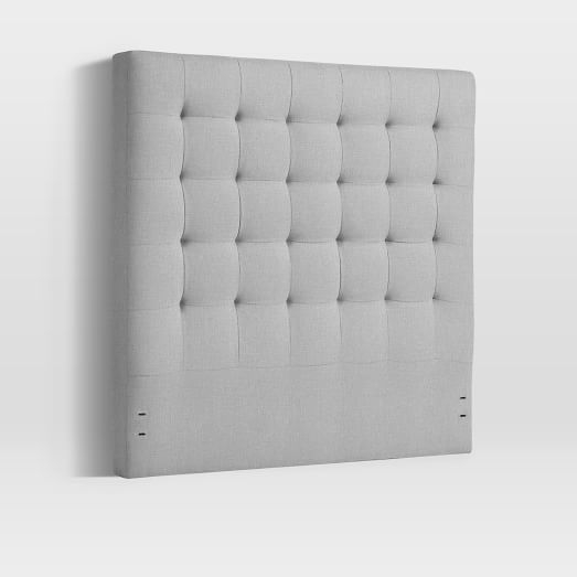 Tall Grid Tufted Headboard - King, Yarn Dyed Linen Weave, Ice - Image 0