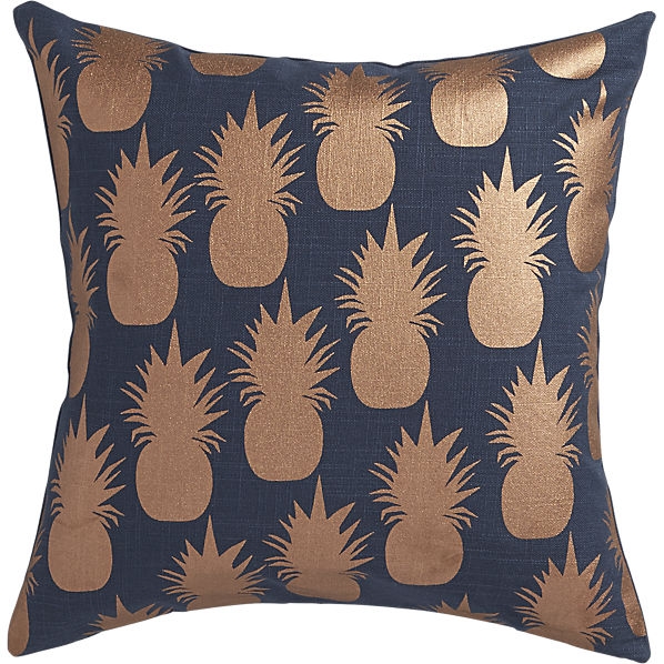 Escape copper pineapples pillow 18"sq., Navy, with Insert - Image 0