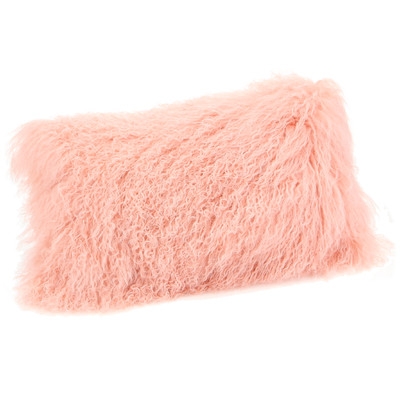 Lamb Fur Lumbar Throw Pillow - Pink - 16" H x 20" W - Polyester filling - Image 0