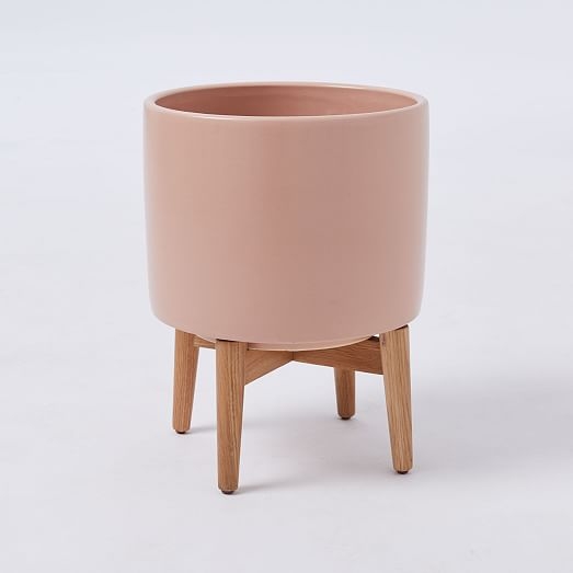 Mid-Century Turned Leg Standing Planters - Wide - Rose - Image 0