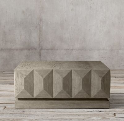 GEOMETRIC FACETED SQUARE COFFEE TABLE - Ash Grey Oak - Image 0