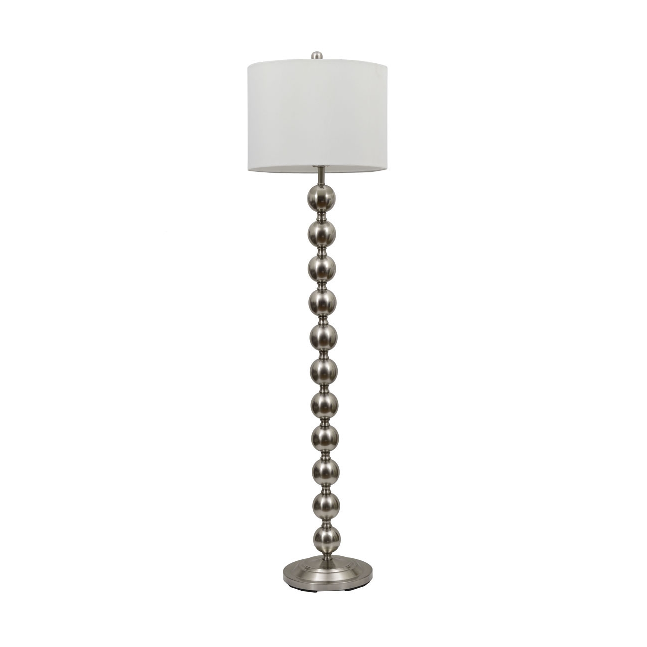 Brushed Steel Stacked Ball Floor Lamp with White Shade - Image 0