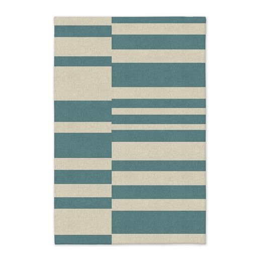 Offset Stripe Wool Dhurrie - Lapis - 6' x 9' - Image 0