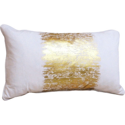 Agatha Metallic Banded Cotton Lumbar Pillow-Gold- 12" H x 20" W x 6" D-  Down/Feather insert - Image 0