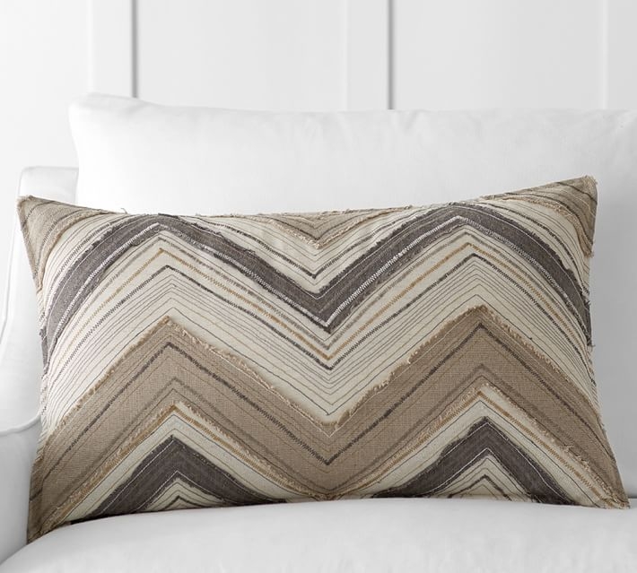 ZIG ZAG APPLIQUE LUMBAR PILLOW COVER- 16"x26" -  insert; sold separately. - Image 0