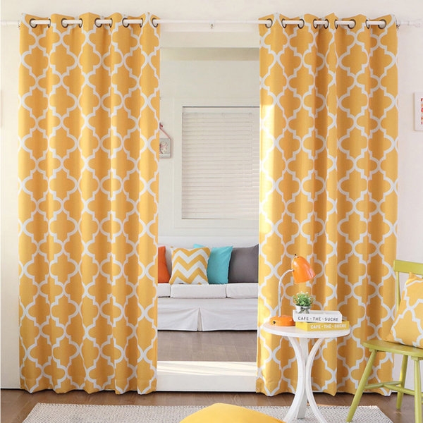 Aurora Home Moroccan Tile Room Darkening Grommet Top 84-inch Curtain Panel Pair - Yellow - Image 0