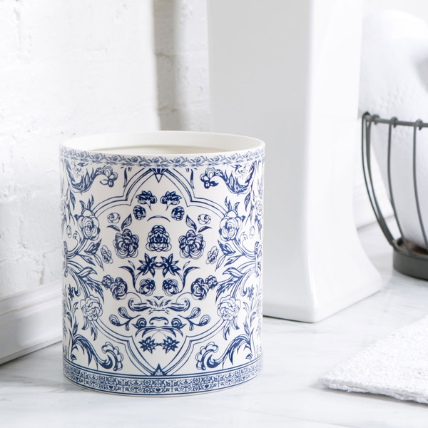 Porcelain Waste Basket, Blue & White - Image 0