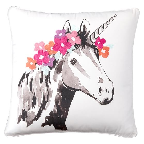 Embroidered Whimsy Pillow Cover - Unicorn - 18x18 - Insert Sold Separately - Image 0