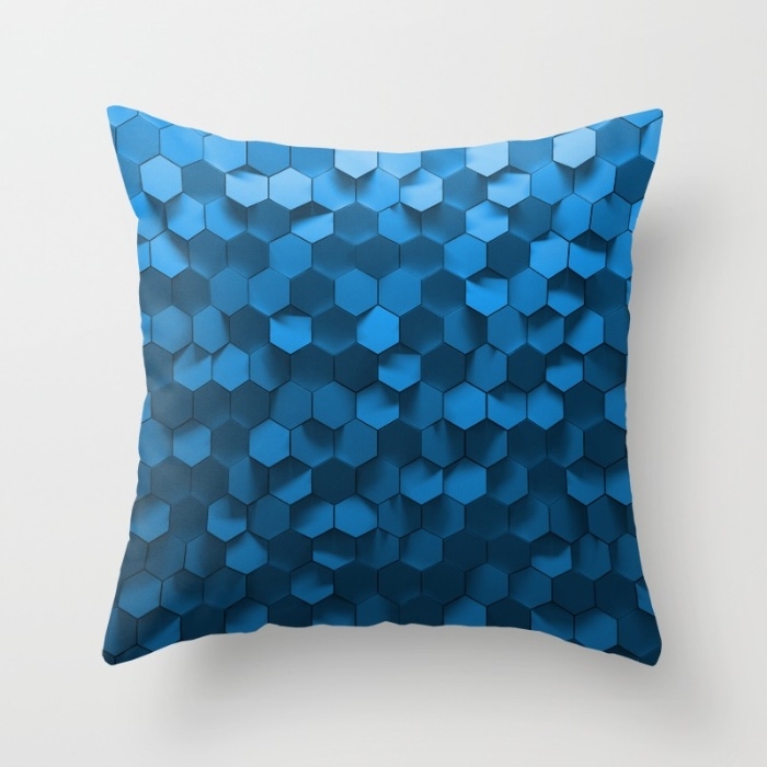 Blue hexagon abstract pattern Throw Pillow 16" x 16" insert sold separately - Image 0
