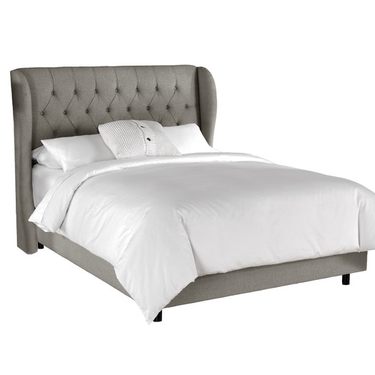Wingback Tufted Linen Diamond Upholstered Panel Bed - Image 0