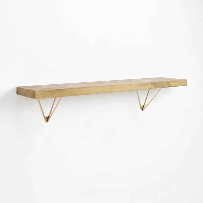 Reclaimed Wood Shelf 3Ft + Antique Brass Prism Bracket - Image 0