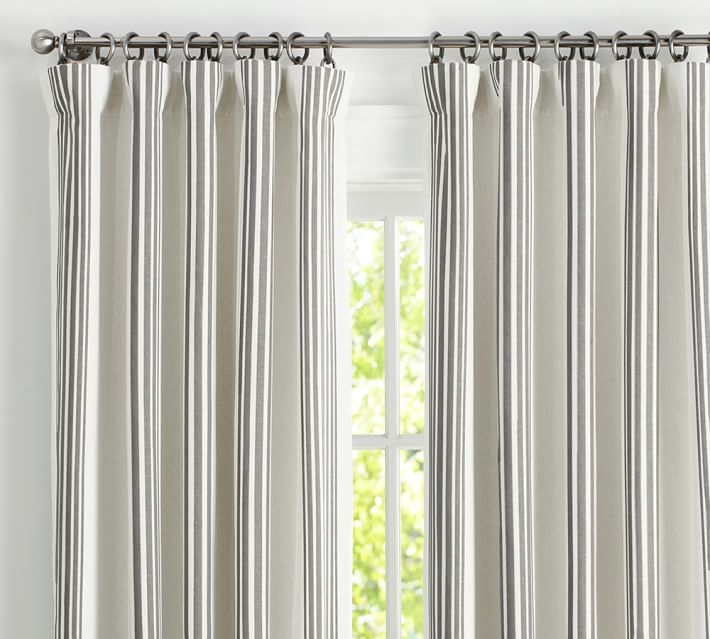 RIVIERA STRIPE DRAPE WITH BLACKOUT LINER, 50 X 96", CHARCOAL - Image 0