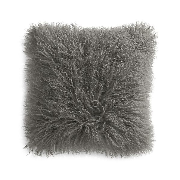Pelliccia Silver Grey 16" Mongolian Lamb Fur Pillow - Image 0