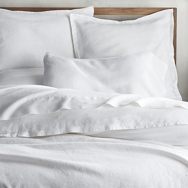 Set of 2 Lino II White Linen Standard Pillow Cases-Insert Sold Separately - Image 0