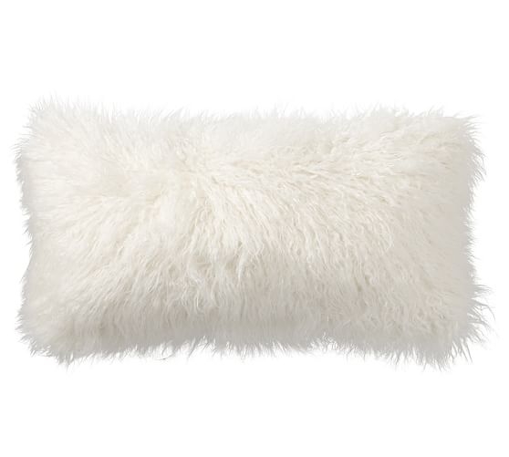 Mongolian Faux Fur Pillow Cover -Ivory, 26"Sq, Insert sold separately - Image 0