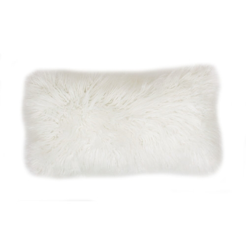 Keller Faux Mongolian Lumbar Pillow, Bright White - 12X20"- With Insert - Image 0
