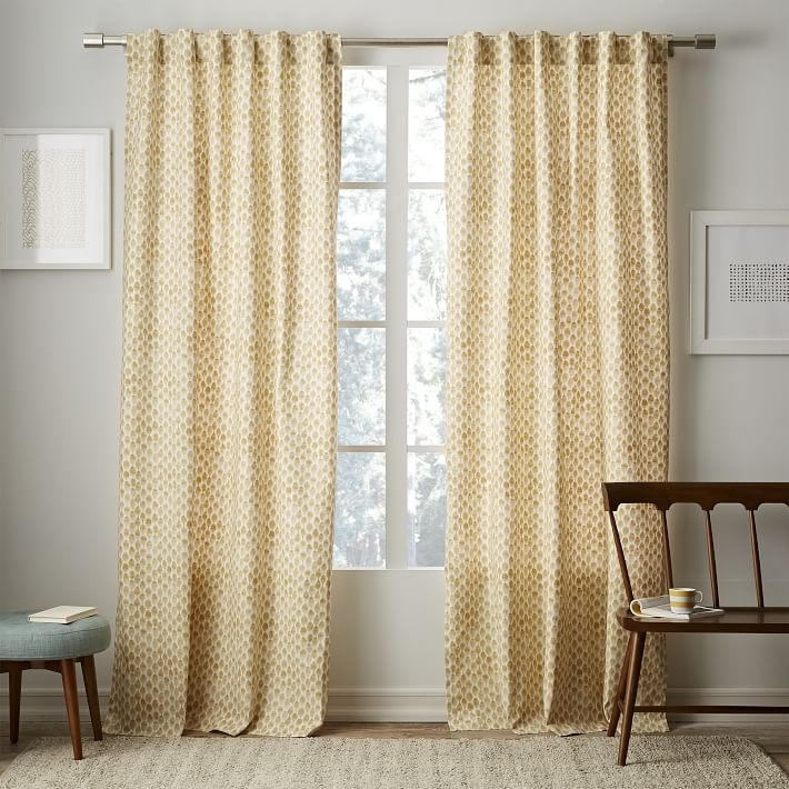 COTTON CANVAS STAMPED DOTS CURTAIN, HORSERADISH, 48"X96" - Image 0
