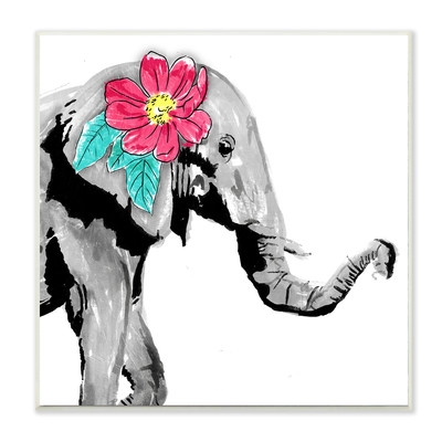 'Elephant with Floral' Graphic Art - framed - Image 0