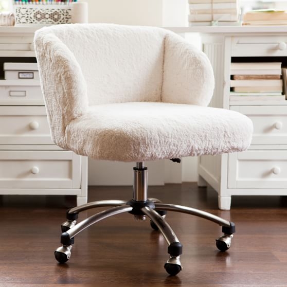 Ivory Sherpa Faux-Fur Wingback Desk Chair - Image 0