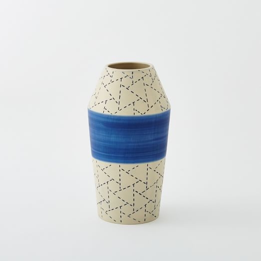 Indigo Ceramic Vase - Banded - Image 0