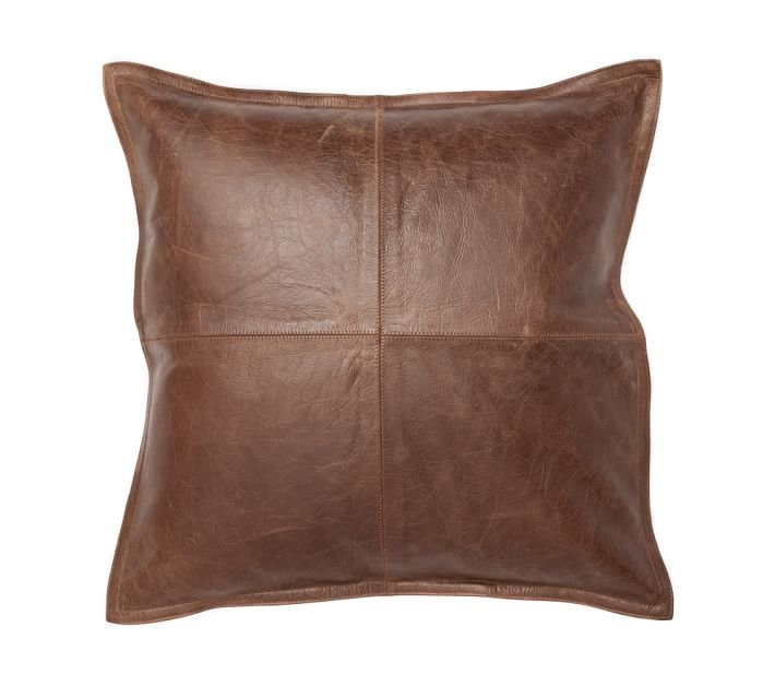 PIECED LEATHER PILLOW COVER, 20X20", WHISKEY - Insert Sold Separately - Image 0