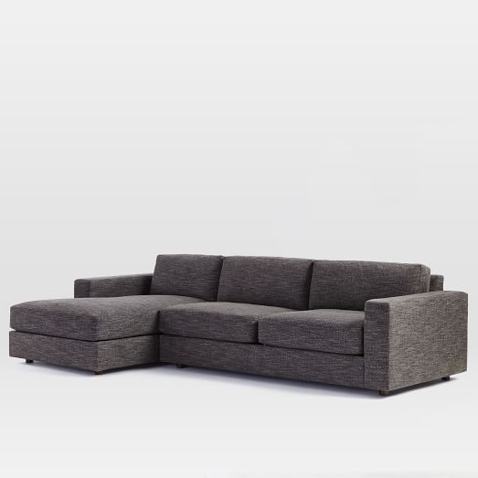 116"W Urban Left Chaise 2-Piece Sectional - Heathered Tweed, Charcoal - Image 0