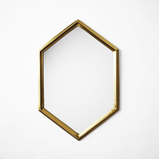 Shape Mirror, Plated Brass, Irregular Hexagon - Image 0