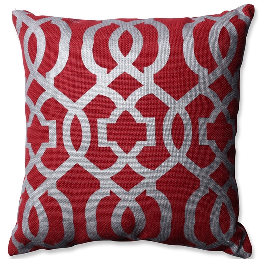 Geometric Jute Throw Pillow - Red - 16.5" H x 16.5" W x 5" D - Polyester Insert - Image 0