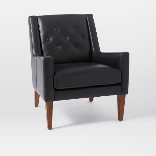 Library Leather Chair-Leather, Nero with Pecan Legs - Image 0