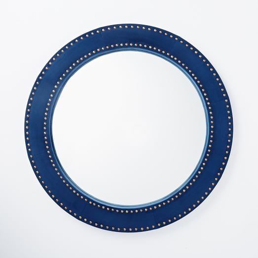 Upholstered Round Mirror , Velvet, Ink Blue - Image 0