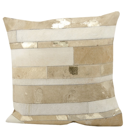 Natural 20"sq. Beige Leather Throw Pillow - Polyester/Polyfill - Image 0