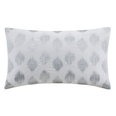 Nadia Dot Embroidered Cotton Lumbar Pillow- 12" H x 18" W x 5" D- Silver- Polyester/Polyfill insert - Image 0