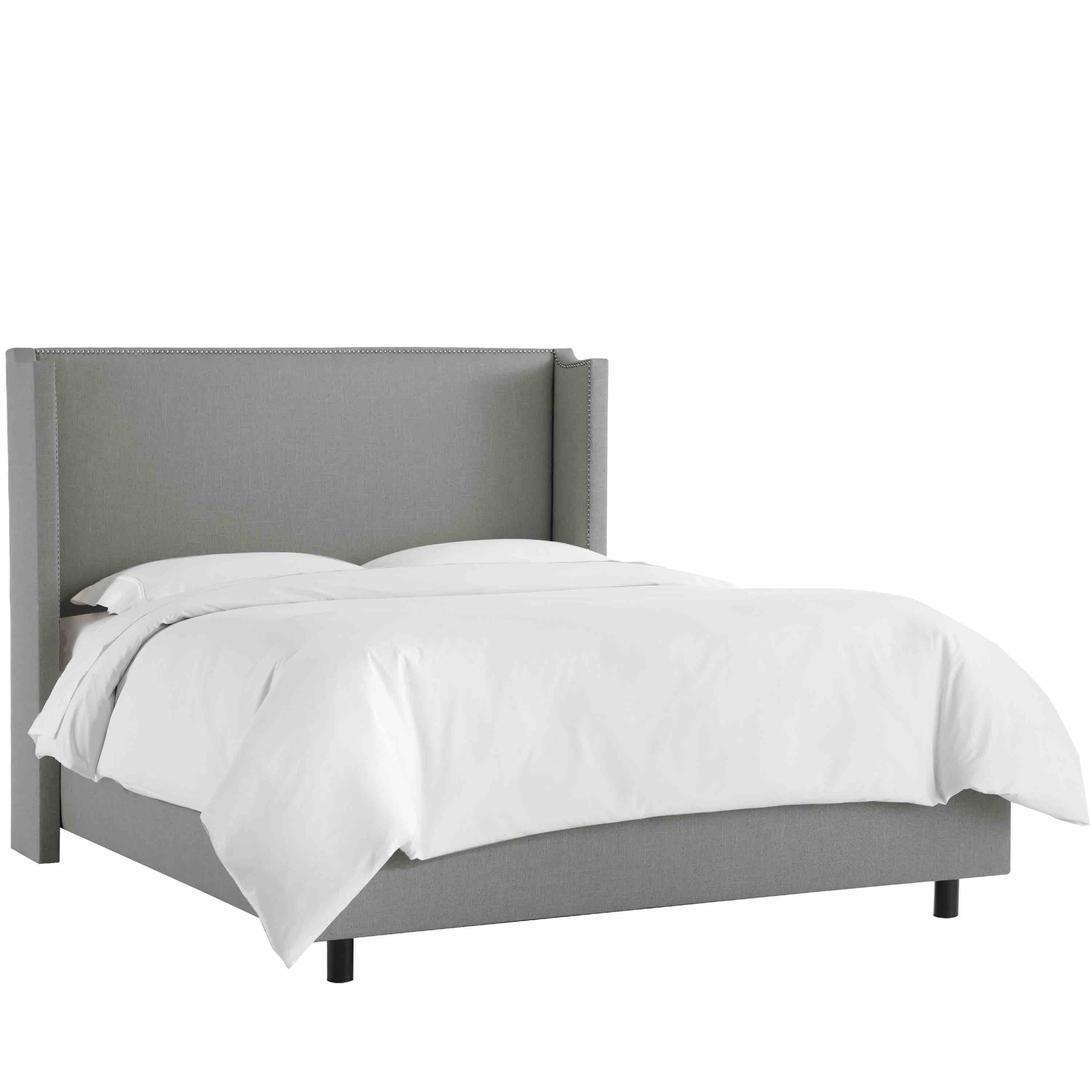 King Nail Button Wingback Bed in Linen Grey - Image 0