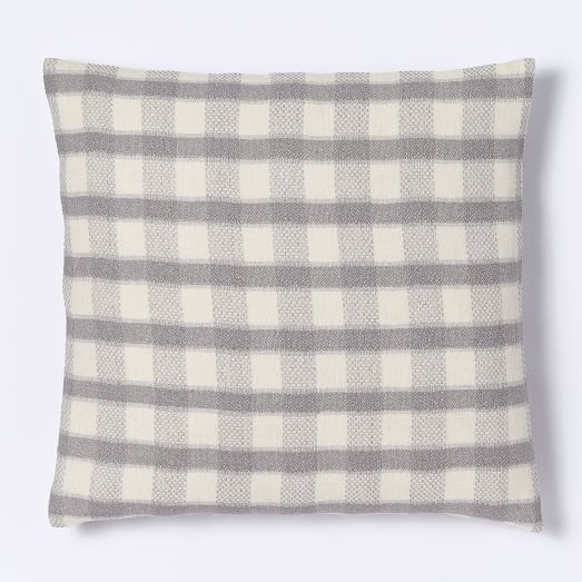 Hand-Loomed Silk Checker Striped Pillow Cover - Platinum-20"sq-No insert - Image 0