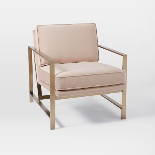 Metal Frame Upholstered Chair - Luster Velvet, Dusty Blush - Image 0
