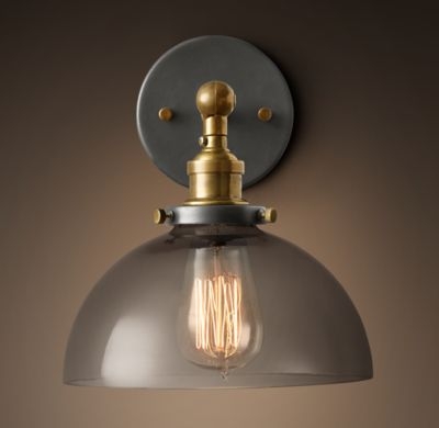 20TH C. FACTORY FILAMENT SMOKE GLASS DOME SCONCE - Image 0